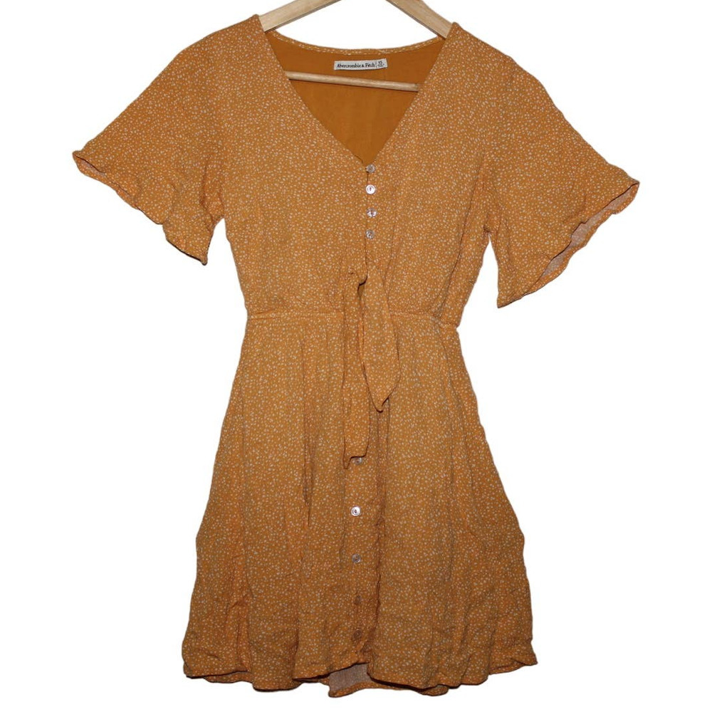 Women's Abercrombie & Fitch Mustard Yellow White Short Sleeve Mini Dress Size XS